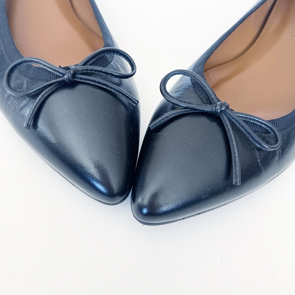Margaux Black Pointed-Toe Leather Ballet Flats with Bow - Picture 2 of 10